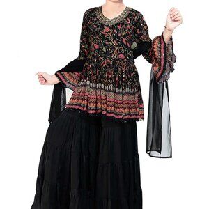 Black georgette wedding kids sharara for girl
